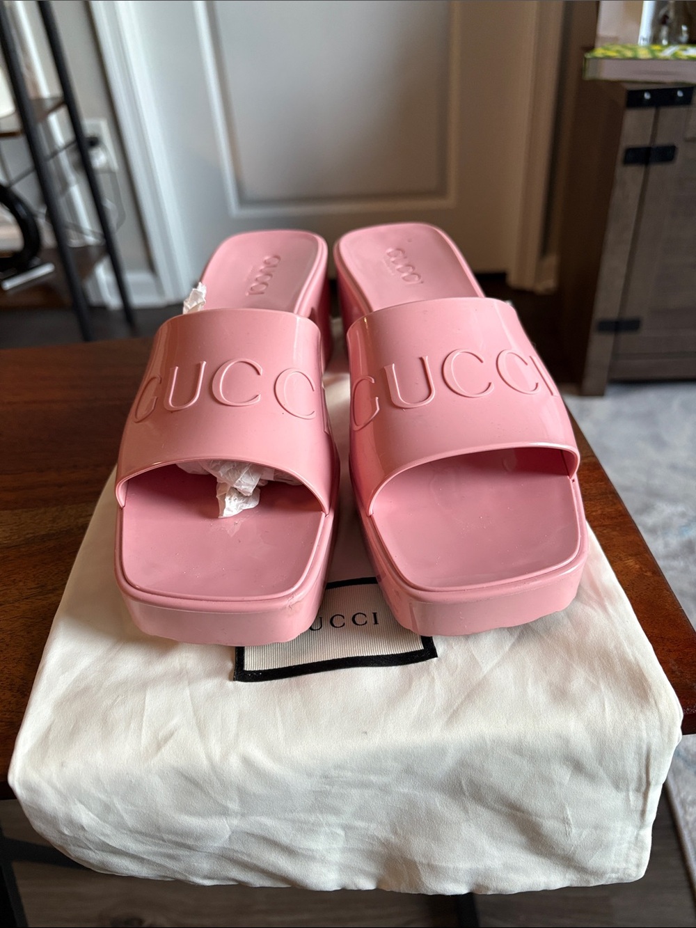 Gucci Pink Platform Rubber Slide Sandals